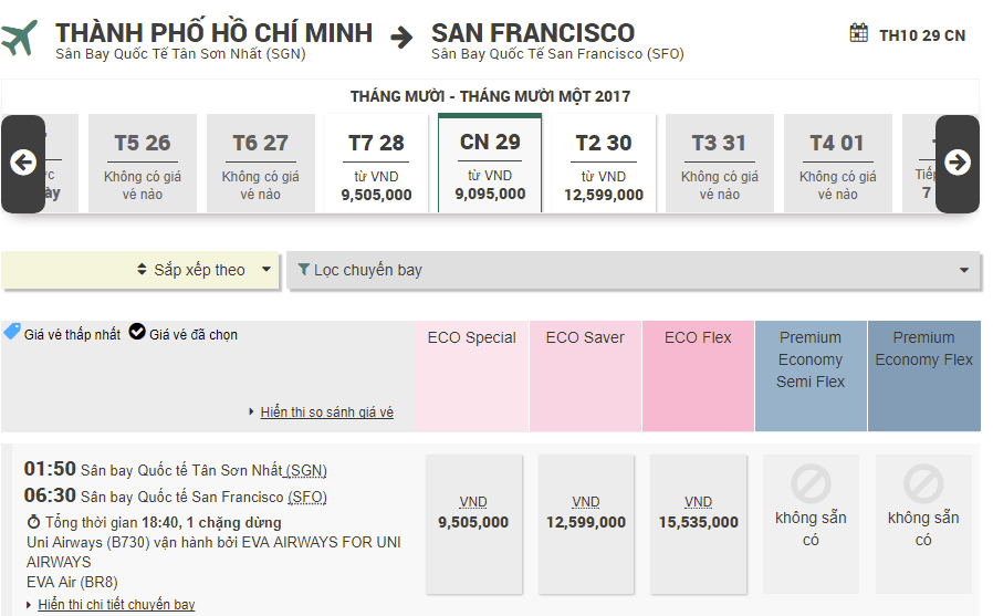 Vé Eva Air Hồ Chí Minh đi San Francisco giá rẻ