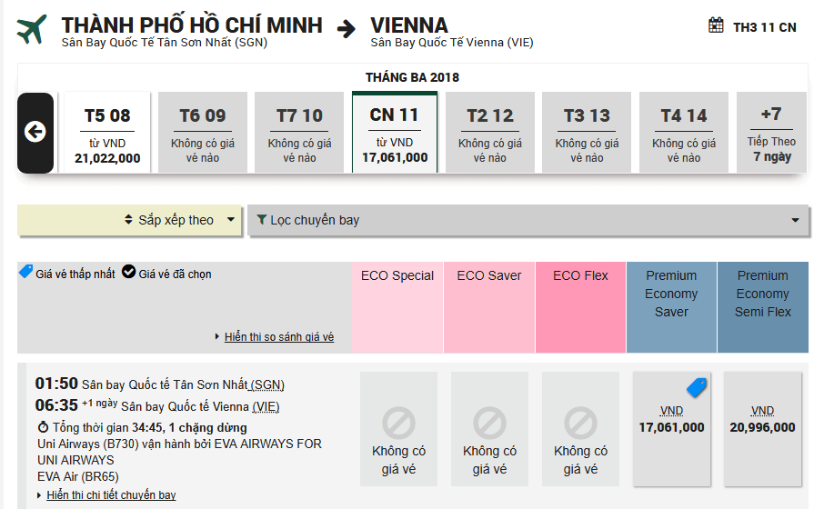 Mẫu đặt vé từ TP.HCM - Vienna